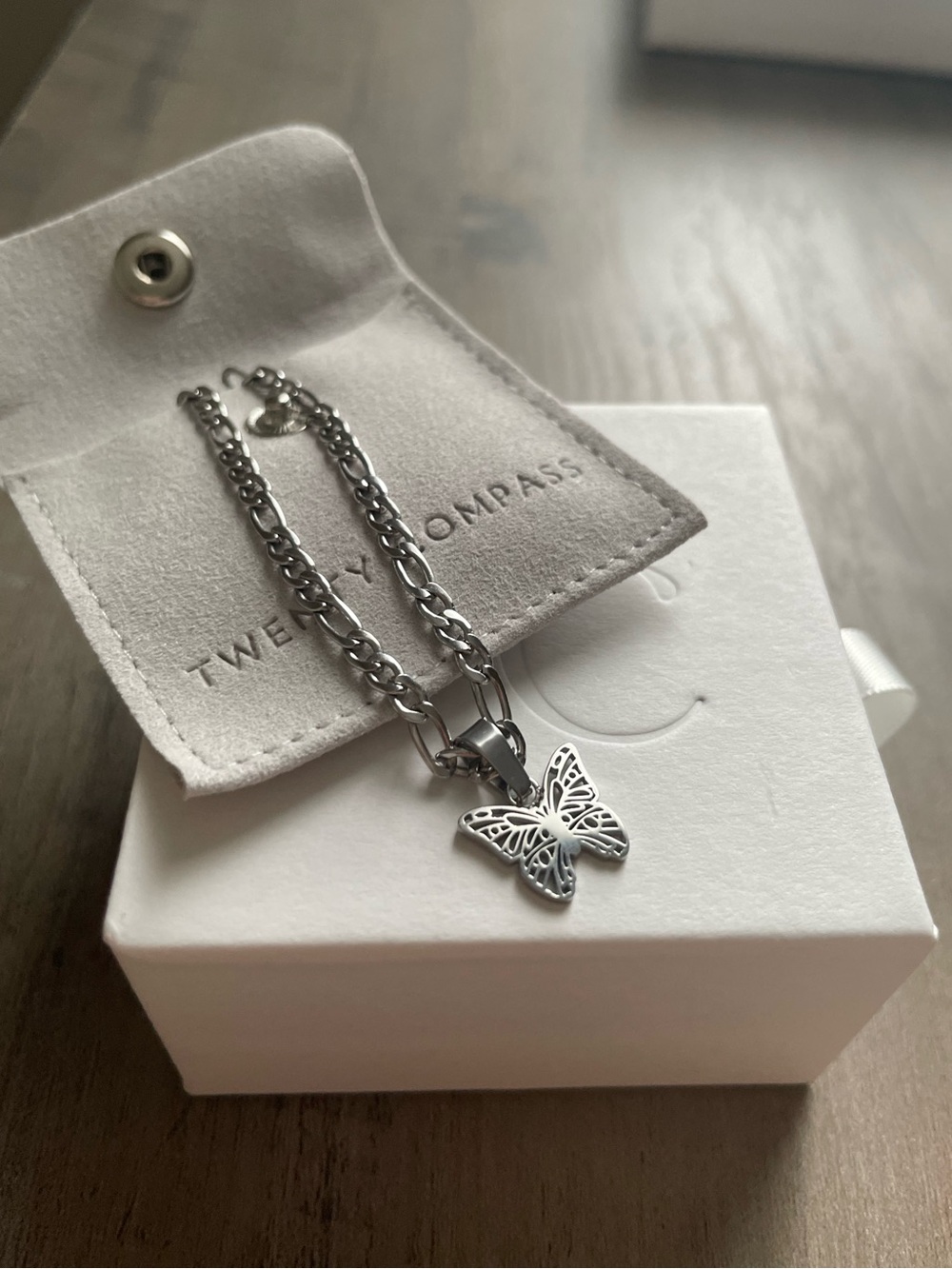 Twenty Compass Muse Necklace Silver - Figaro & Charm Set